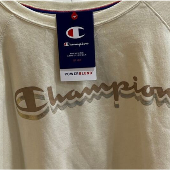 Champion Women’s Powerblend Fleece Crew Script Logo Sweatshirt 1X Natural - Picture 4 of 8